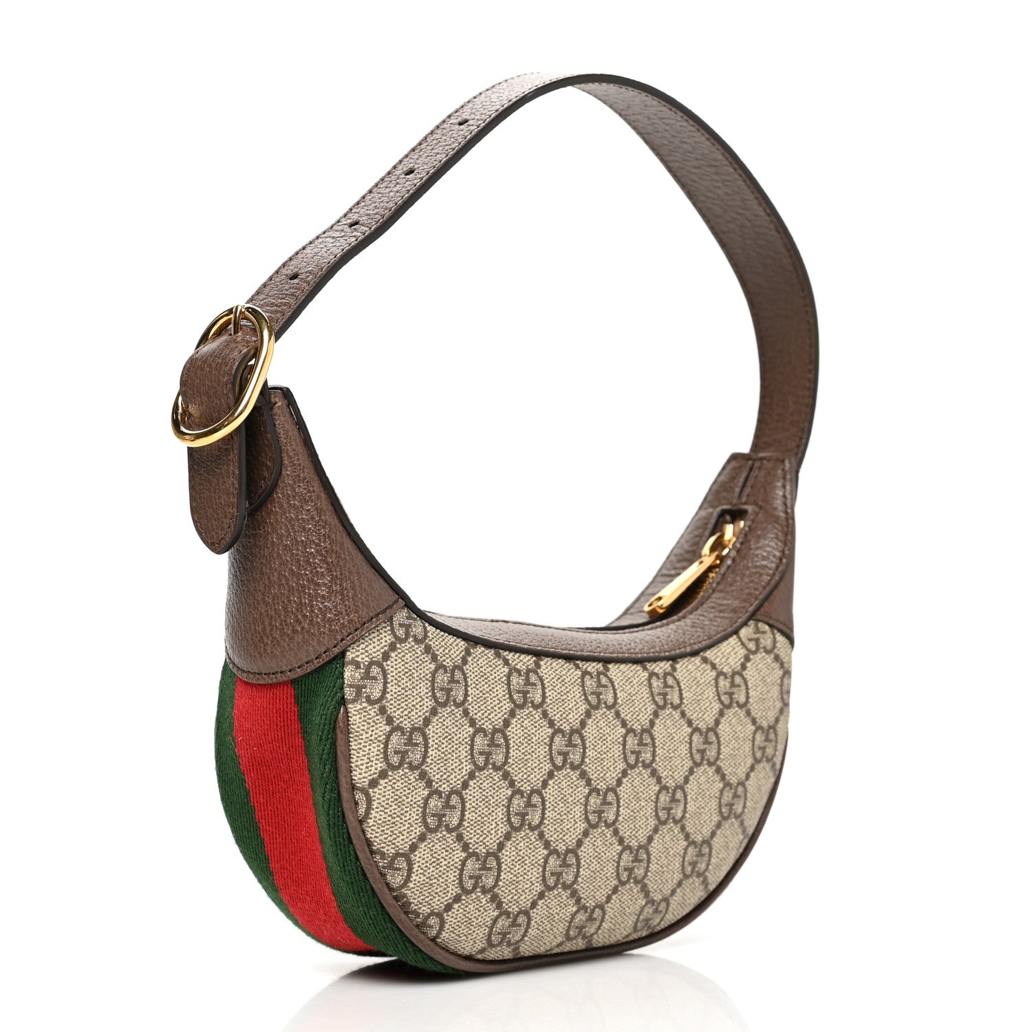 Gucci GG Supreme Monogram Textured Calfskin Web Mini Ophidia Half Moon Hobo Beige Ebony New Acero 3 of 9