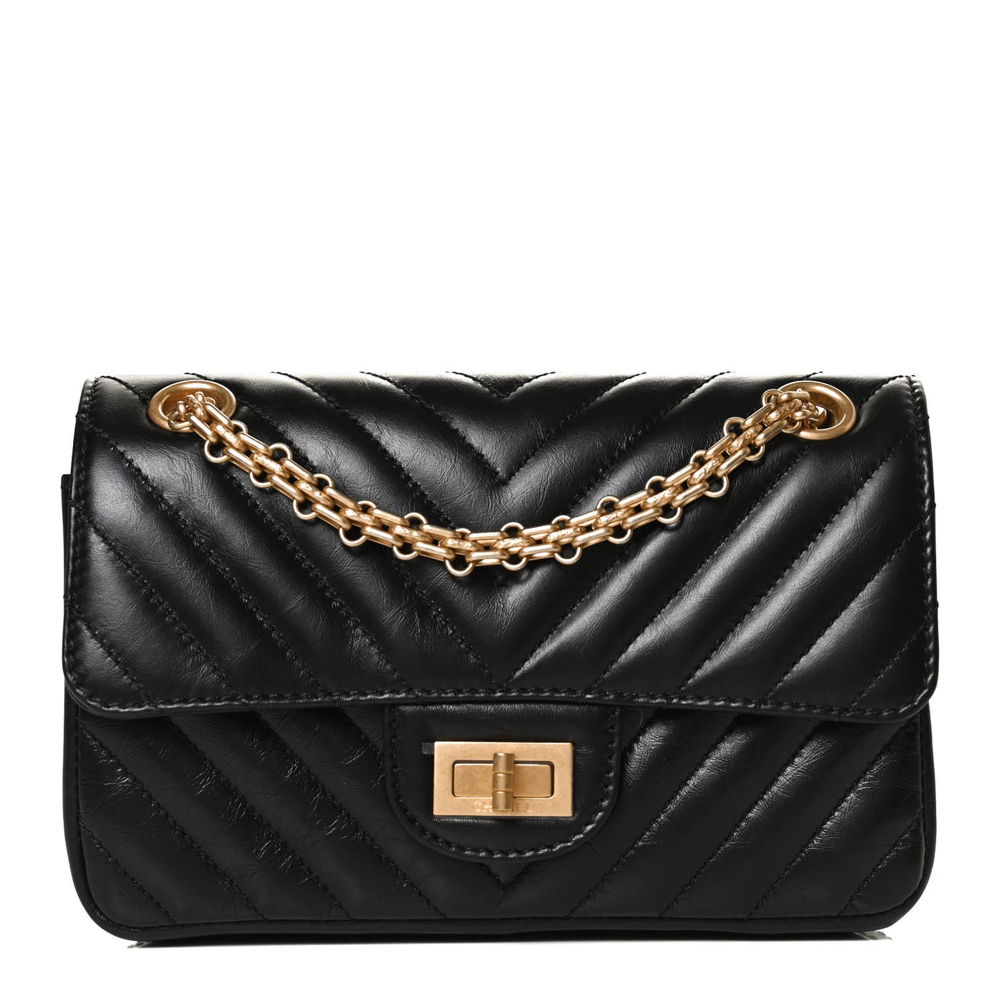 Aged Calfskin Chevron Quilted 2.55 Reissue Mini Flap Black