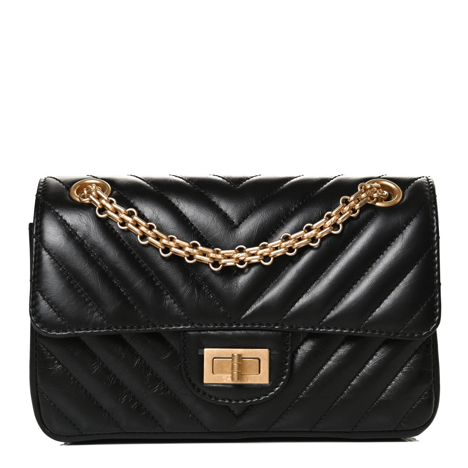 Chanel Aged Calfskin Chevron Quilted 2.55 Reissue Mini Flap Black 1 of 13