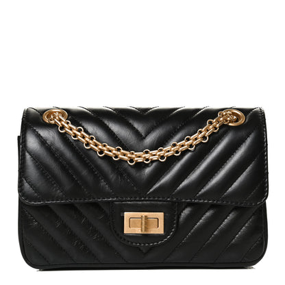 Chanel Aged Calfskin Chevron Quilted 2.55 Reissue Mini Flap Black 1 of 13