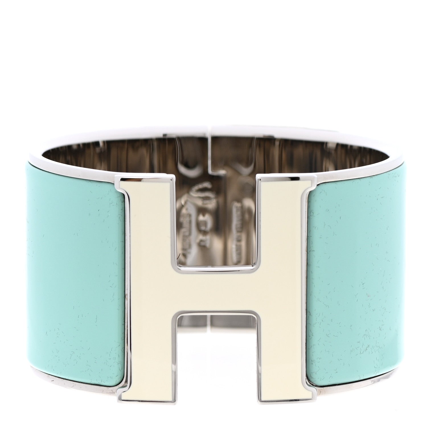 Hermes Enamel Extra Wide Clic Clac H Bracelet GM Lagon White 1 of 4