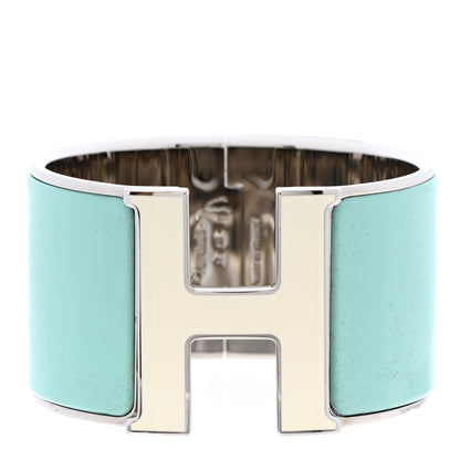 Hermes Enamel Extra Wide Clic Clac H Bracelet GM Lagon White 1 of 4
