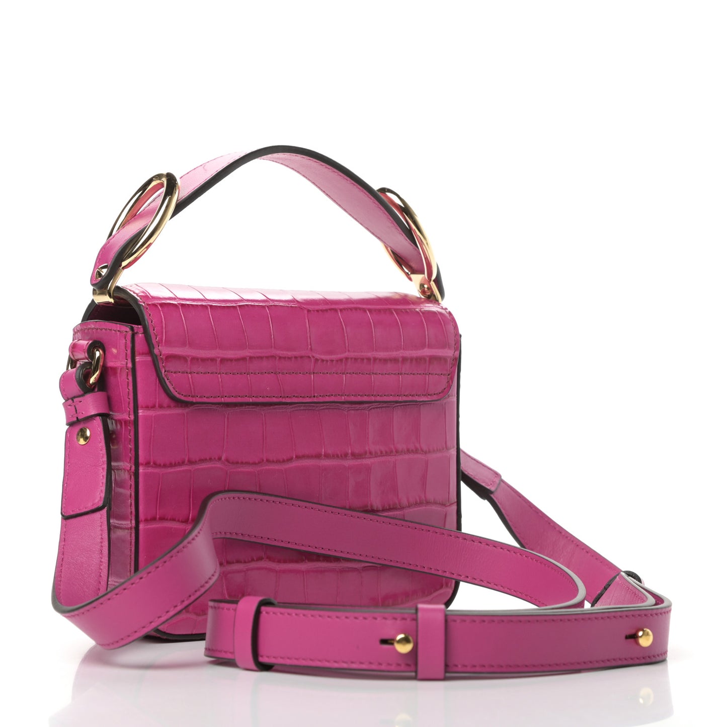 Calfskin Crocodile Embossed Mini C Double Carry Graphic Pink