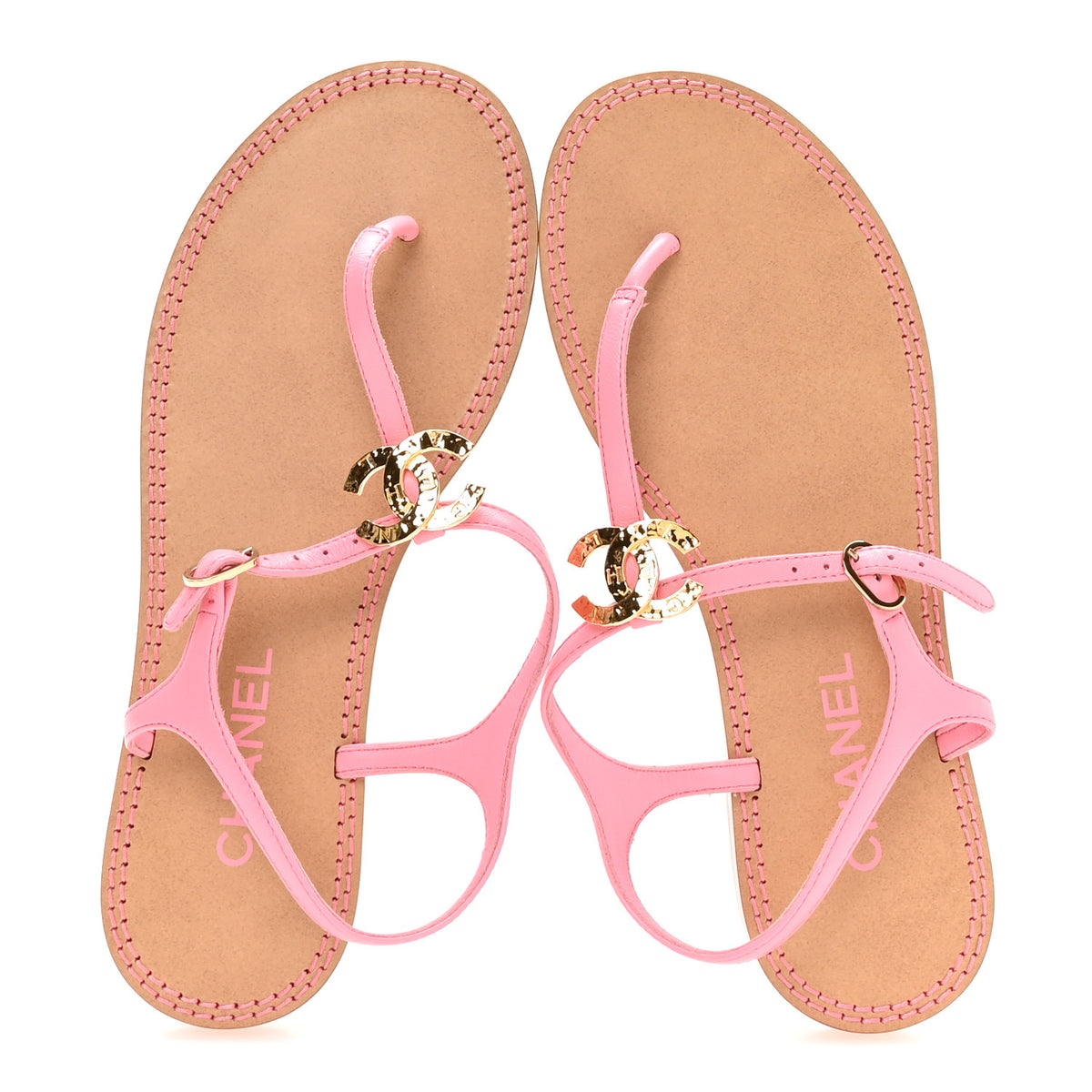 Lambskin CC Thong Sandals 39 Pink