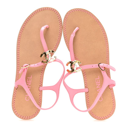 Chanel Lambskin CC Thong Sandals 39 Pink 2 of 8