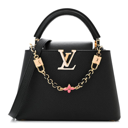 Louis Vuitton Taurillon Enamel Flower Padlock Chain Capucines BB Black 1 of 9