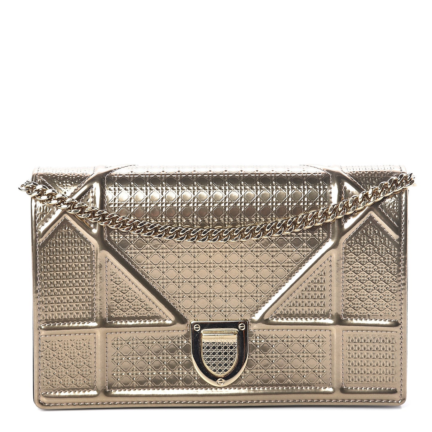 Metallic Patent Micro-Cannage Diorama Wallet on Chain Pouch Gold