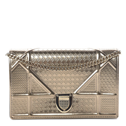 Christian Dior Metallic Patent Micro-Cannage Diorama Wallet on Chain Pouch Gold 1 of 9