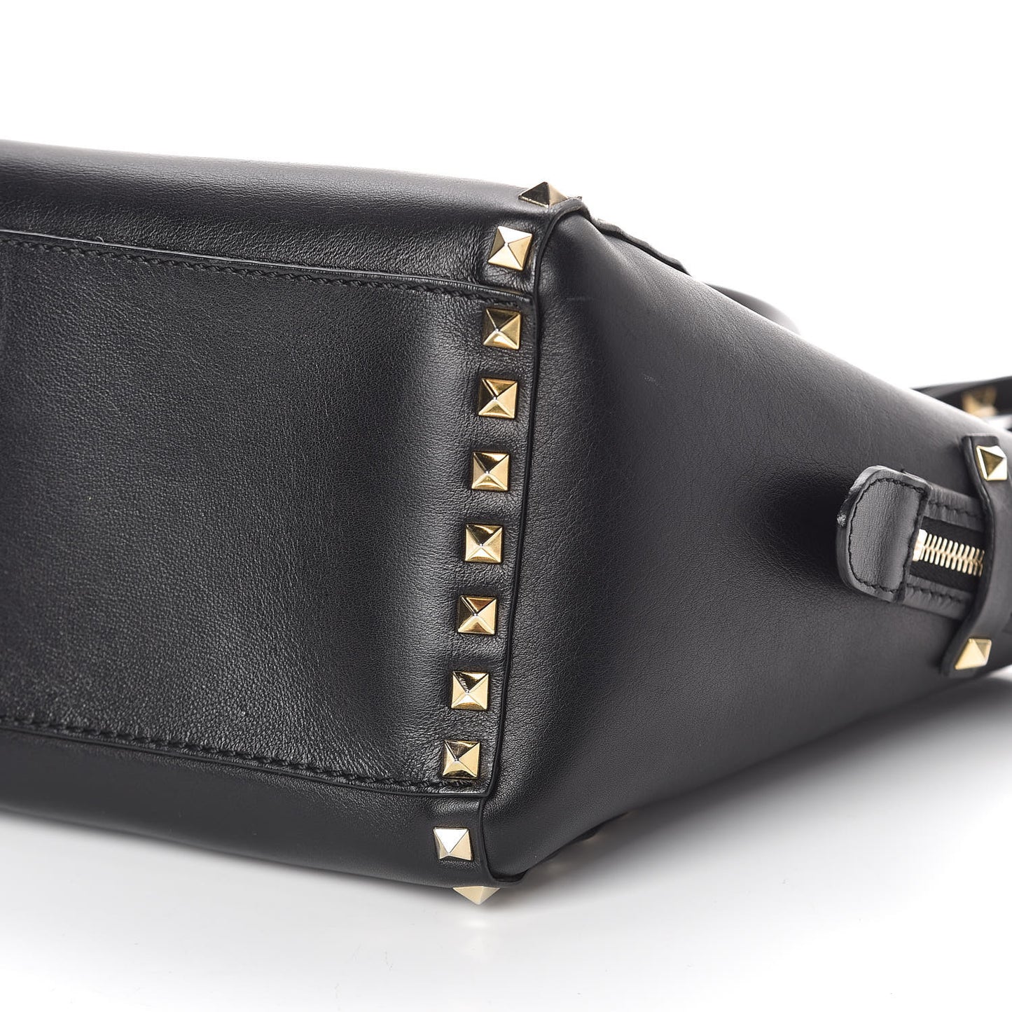 Vitello Small Rockstud Double Handle Tote Black