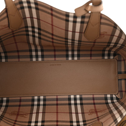 Burberry Grainy Calfskin Haymarket Check Small Reversible Tote Mid Camel 8 of 17
