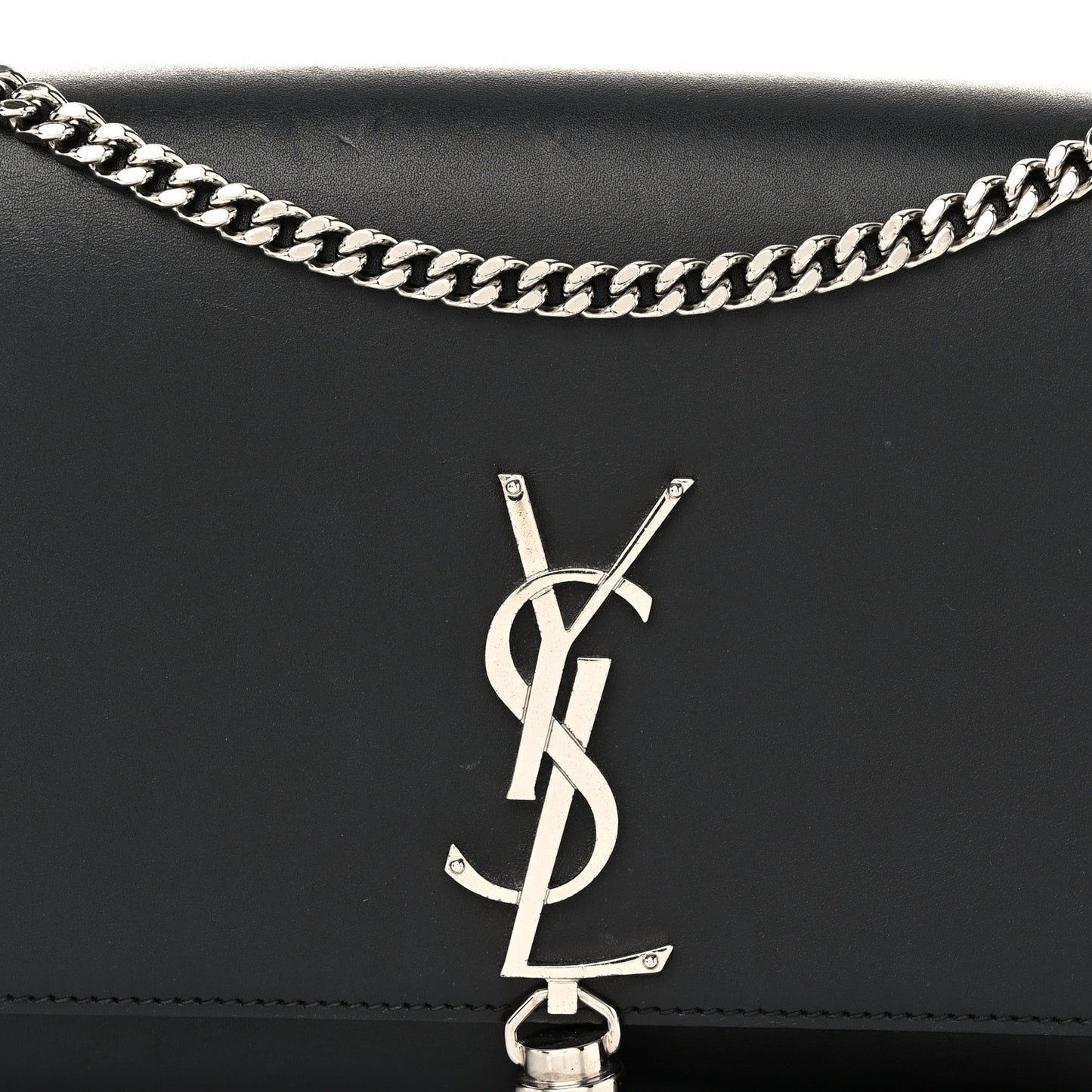 Smooth Calfskin Medium Classic Monogram Kate Tassel Satchel Black