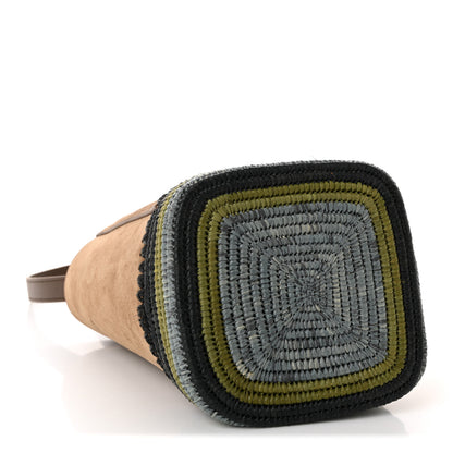 Loewe Suede Raffia Striped Mini Pebble Bucket Bag Brown 4 of 9