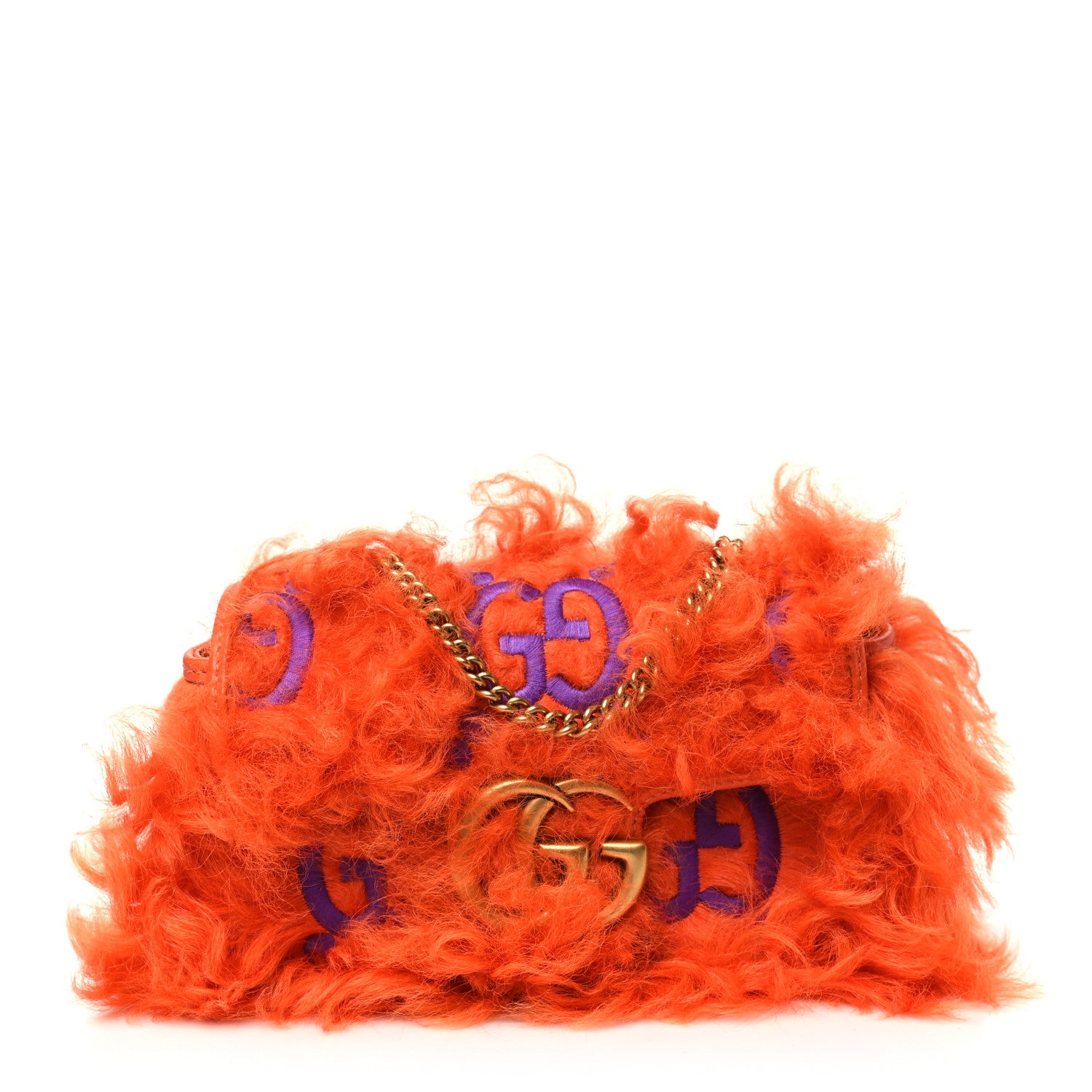 Gucci Shearling Matelasse Super Mini GG Marmont Shoulder Bag Orange 1 of 10