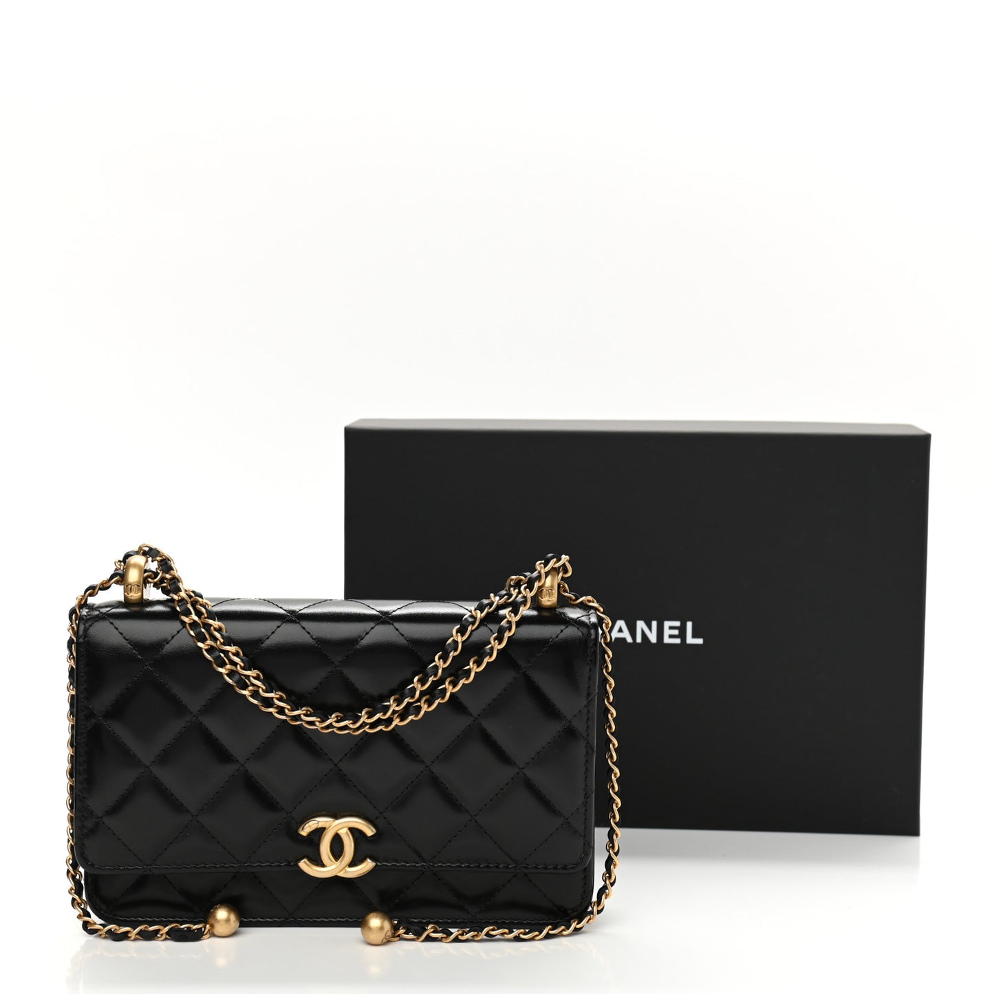 Calfskin Quilted Perfect Fit Wallet On Chain WOC Black