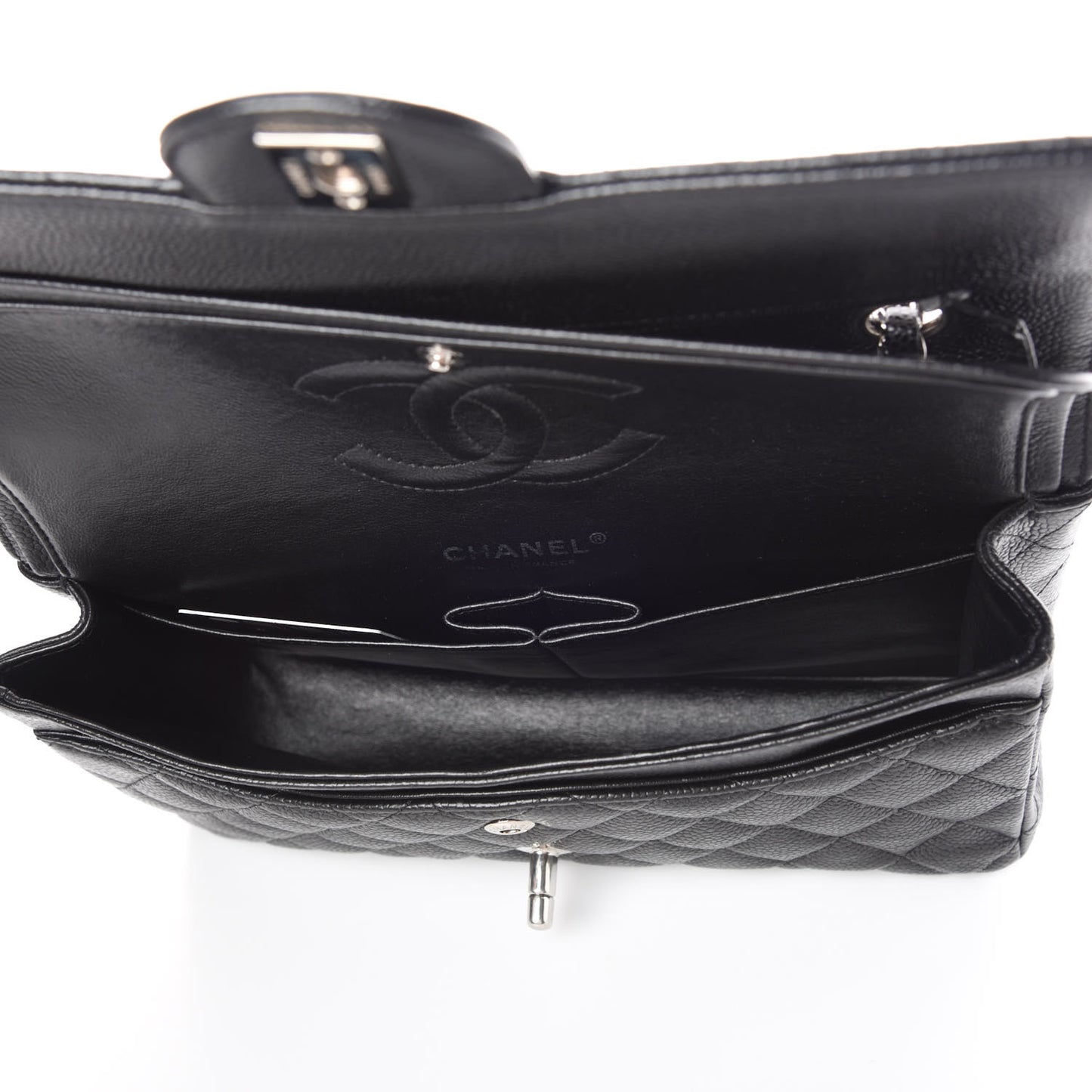 Caviar Quilted Medium Double Flap Black