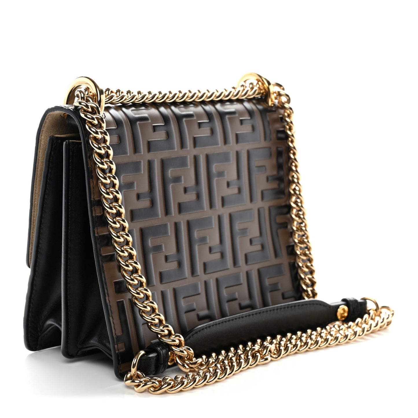 Vitello Liberty Bi-Color FF 1974 Embossed Small Kan U Shoulder Bag Maya Black