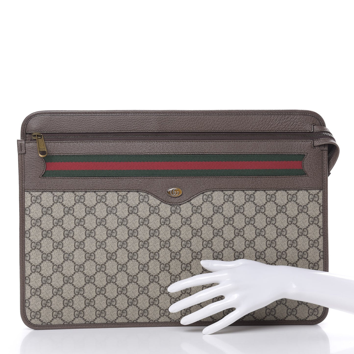 GG Supreme Monogram Textured Calfskin Web Ophidia Documents Holder Beige Ebony New Acero