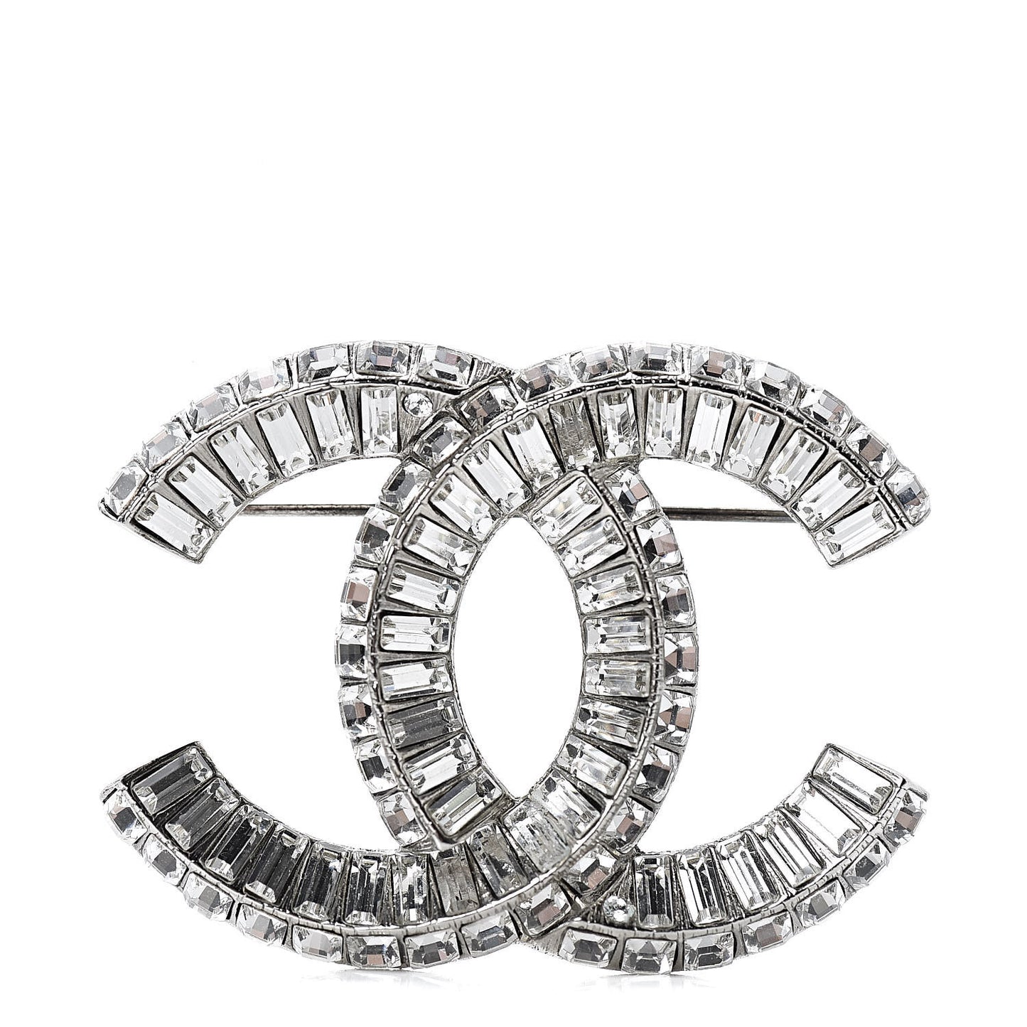Baguette Crystal CC Brooch Silver
