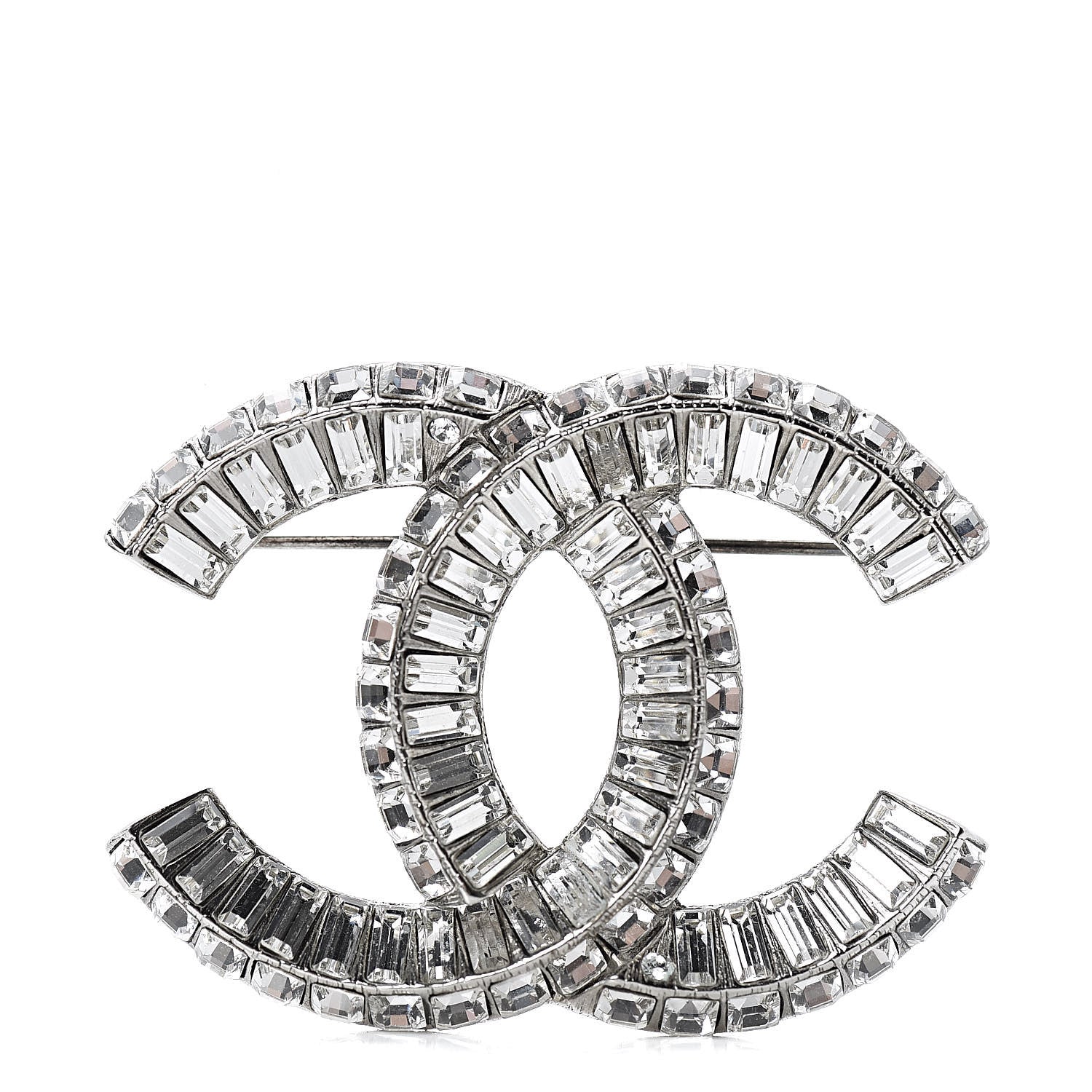 Chanel Baguette Crystal CC Brooch Silver 1 of 5