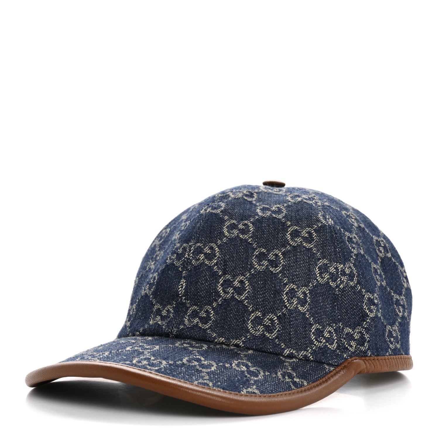Gucci Washed Jacquard Denim Nappa GG Monogram Oscar Baseball Hat S
