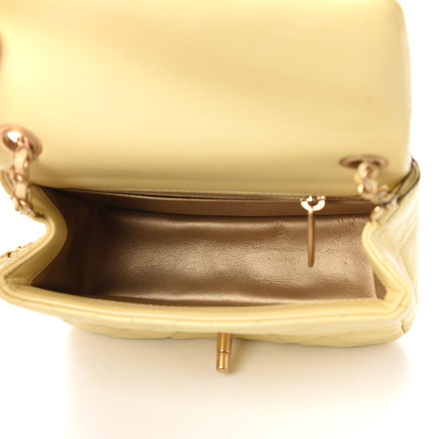 Lambskin Quilted Mini Pearl Crush Flap Yellow