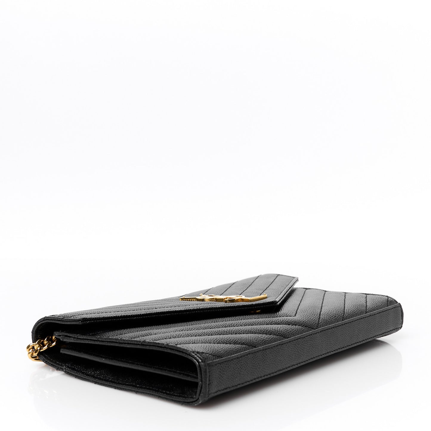 Grain De Poudre Matelasse Chevron Monogram Chain Wallet Black