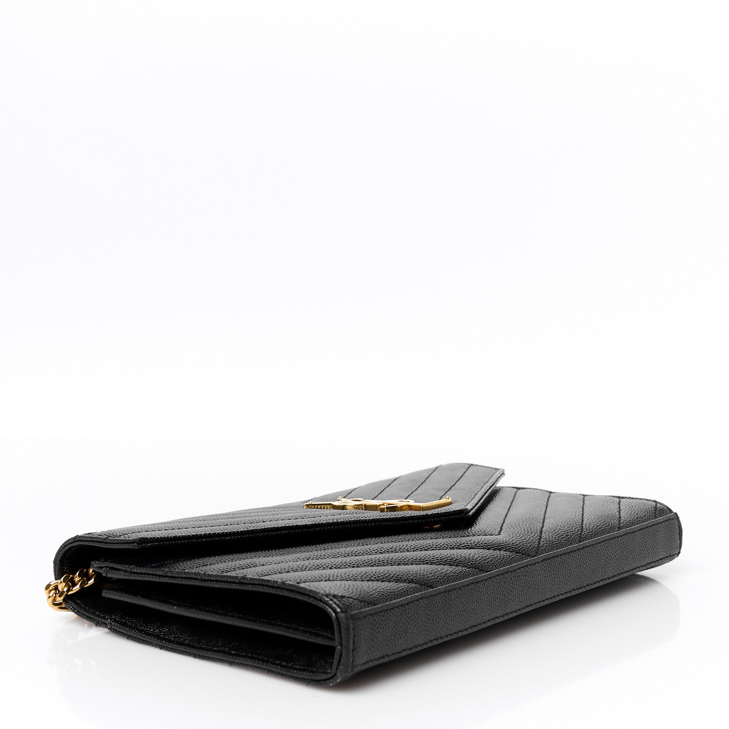 Saint Laurent Grain De Poudre Matelasse Chevron Monogram Chain Wallet Black 4 of 9