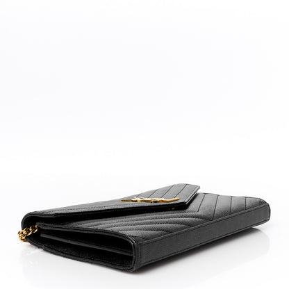 Saint Laurent Grain De Poudre Matelasse Chevron Monogram Chain Wallet Black 4 of 9