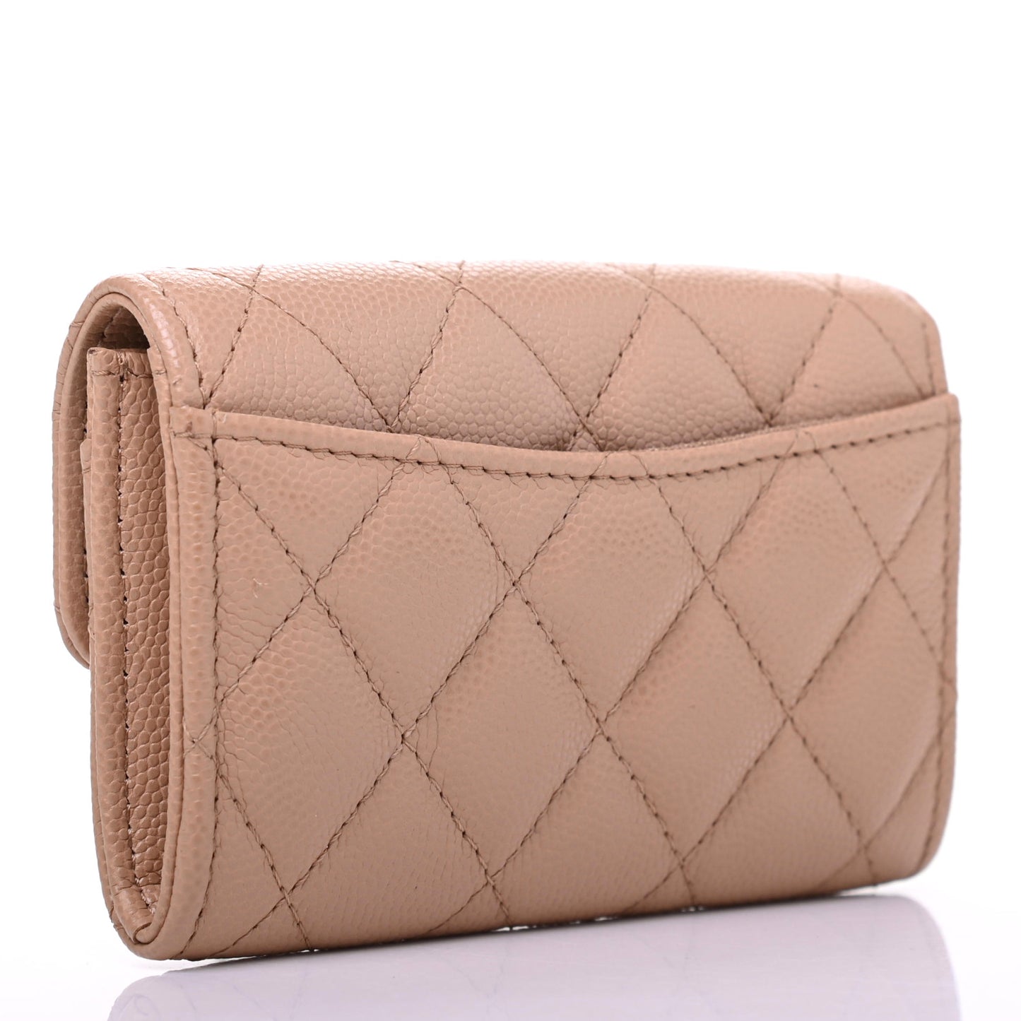 Caviar Quilted Flap Card Holder Wallet Beige