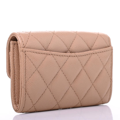 Chanel Caviar Quilted Flap Card Holder Wallet Beige 3 of 9