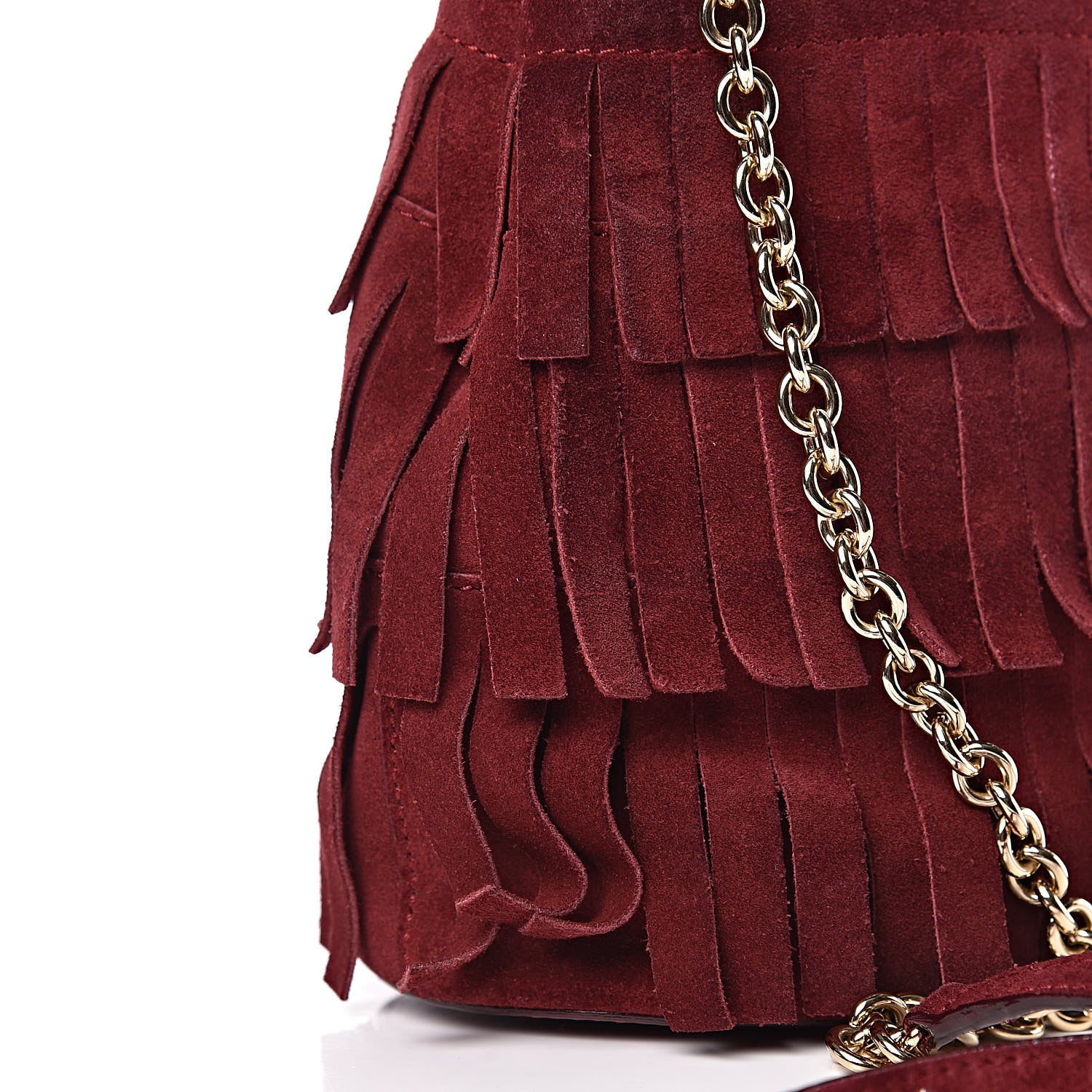 Burberry Suede Fringe Mini Bucket Bag Cherry 9 of 12