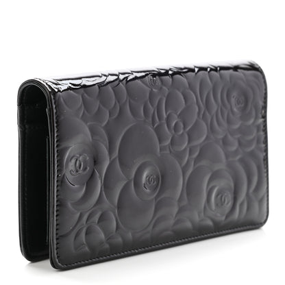 Chanel Patent Camellia Embossed Yen Wallet Black 3 of 10