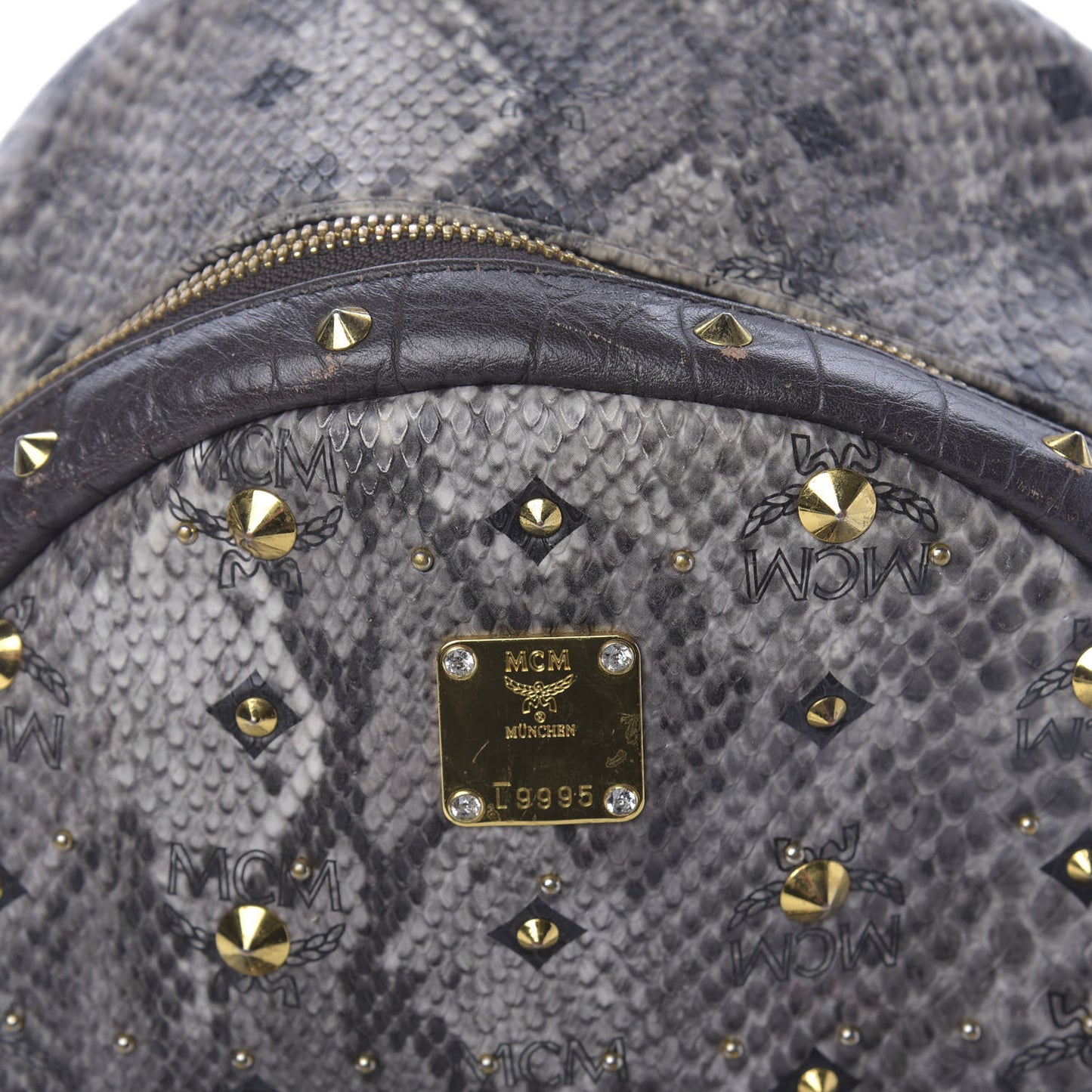 Visetos Snakeskin Printed Studded Small Stark Backpack Light Grey