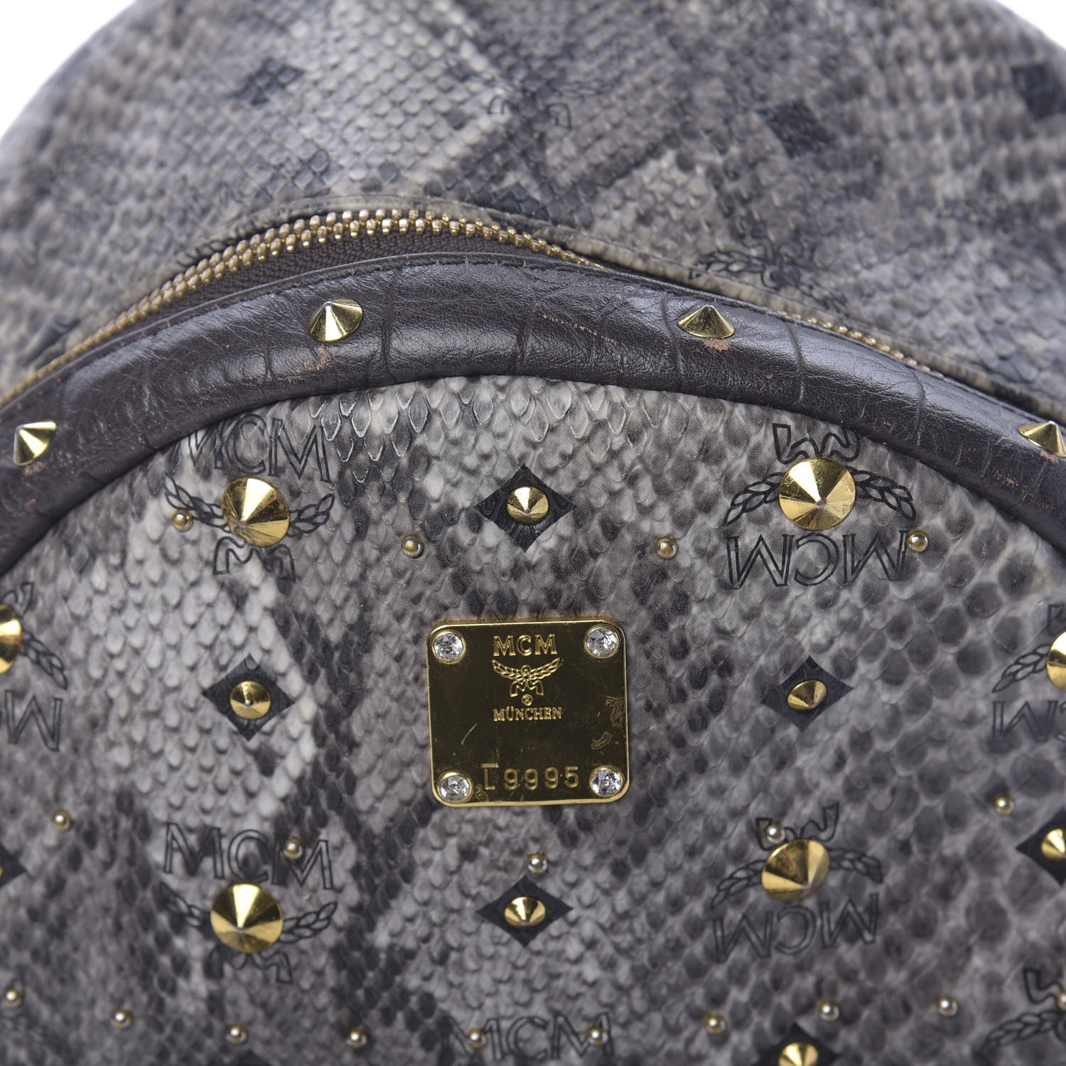 MCM Visetos Snakeskin Printed Studded Small Stark Backpack Light Grey 13 of 14