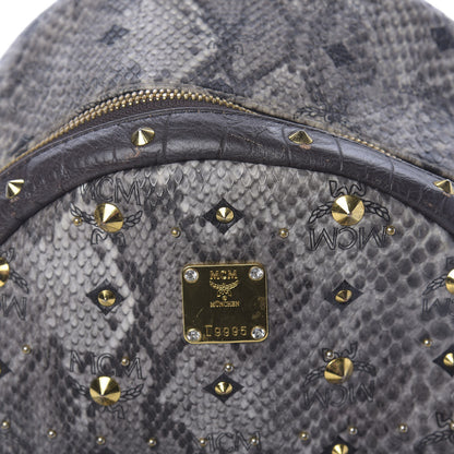 MCM Visetos Snakeskin Printed Studded Small Stark Backpack Light Grey 13 of 14