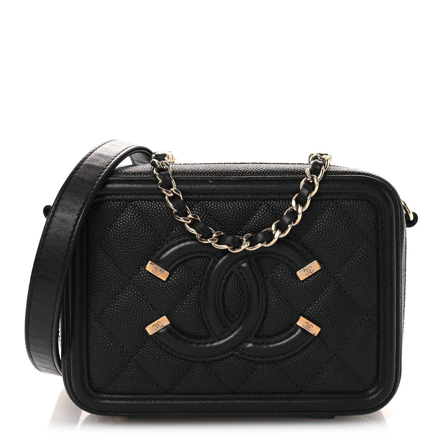 Chanel Caviar Quilted CC Filigree Vanity Clutch With Chain Black 1 of 12
