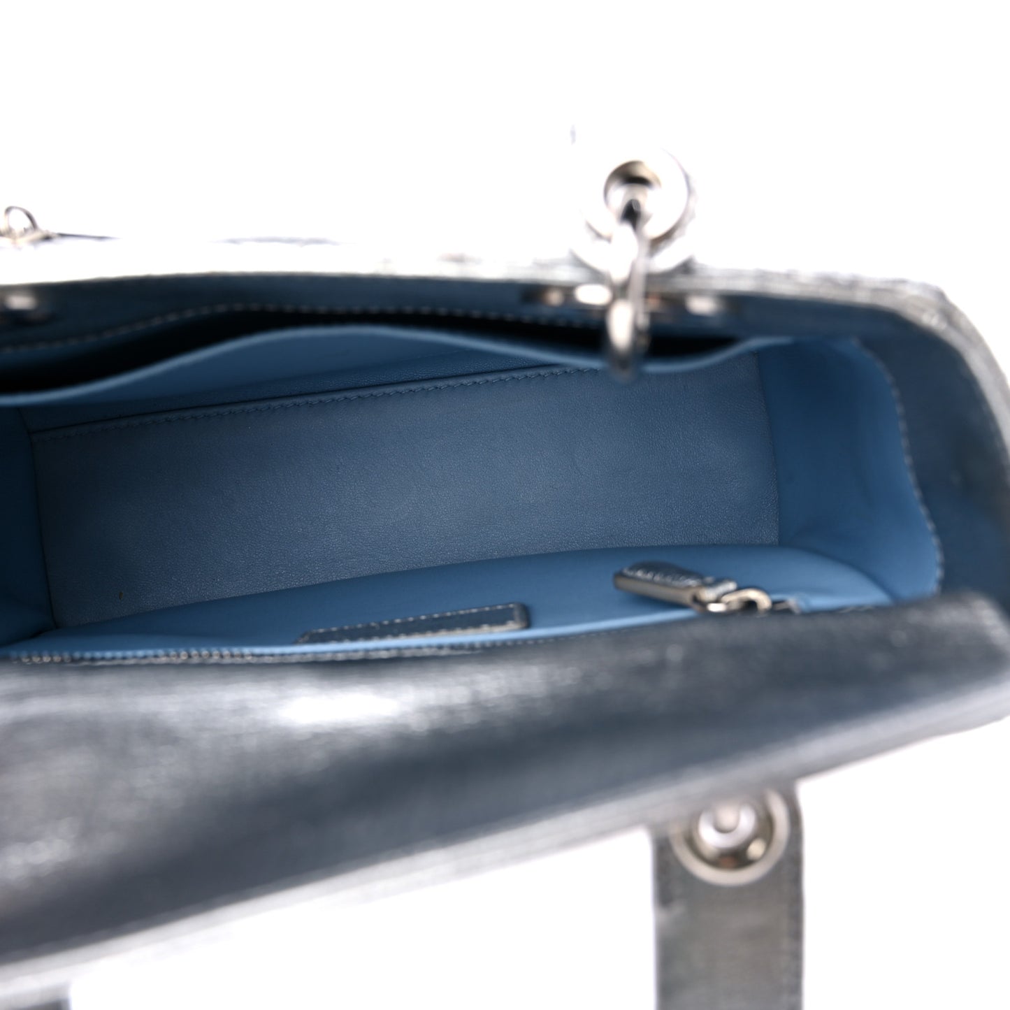 Metallic Grained Calfskin Cannage Small Lucky Badges My Lady Dior Silver