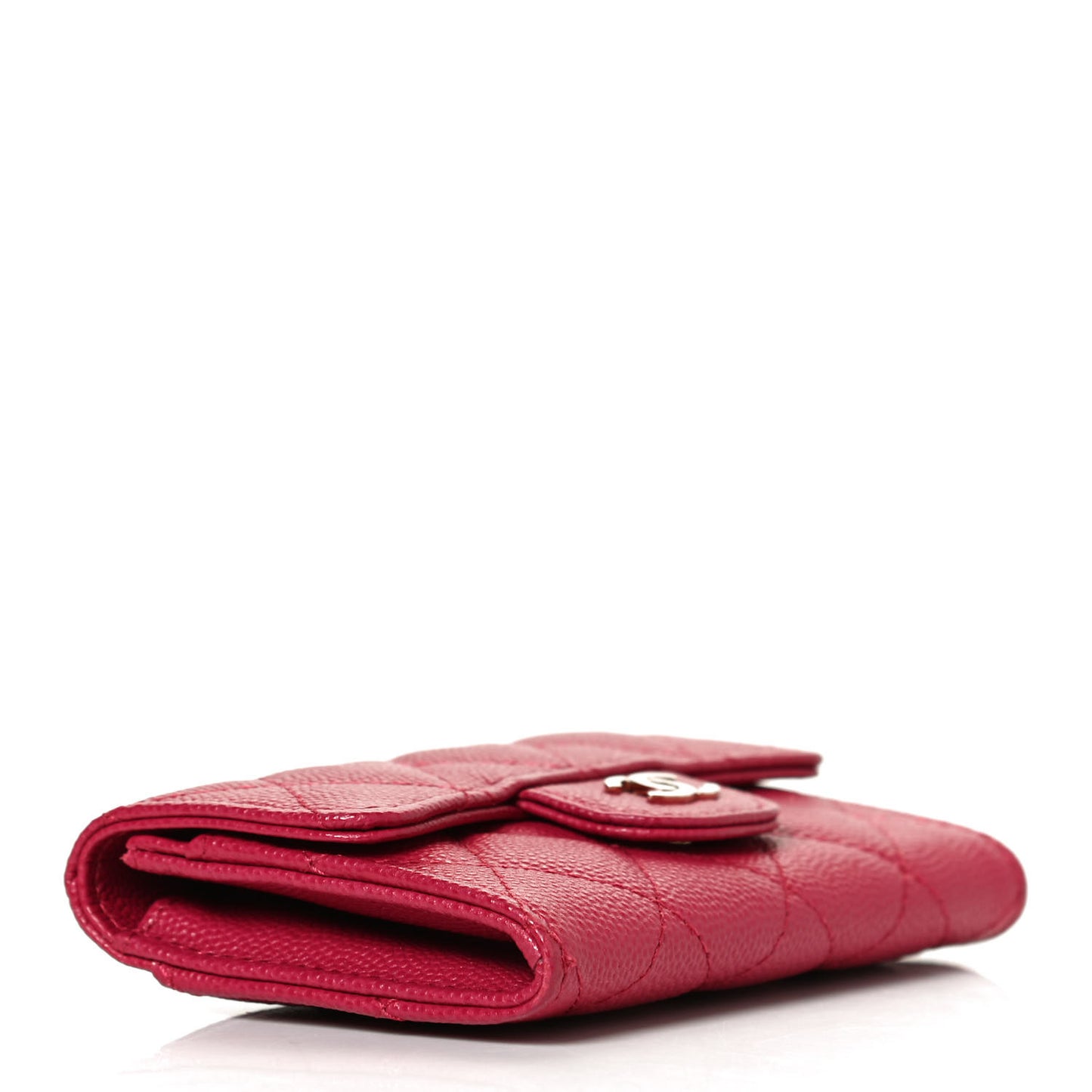 Caviar Quilted Flap Card Holder Wallet Dark Pink
