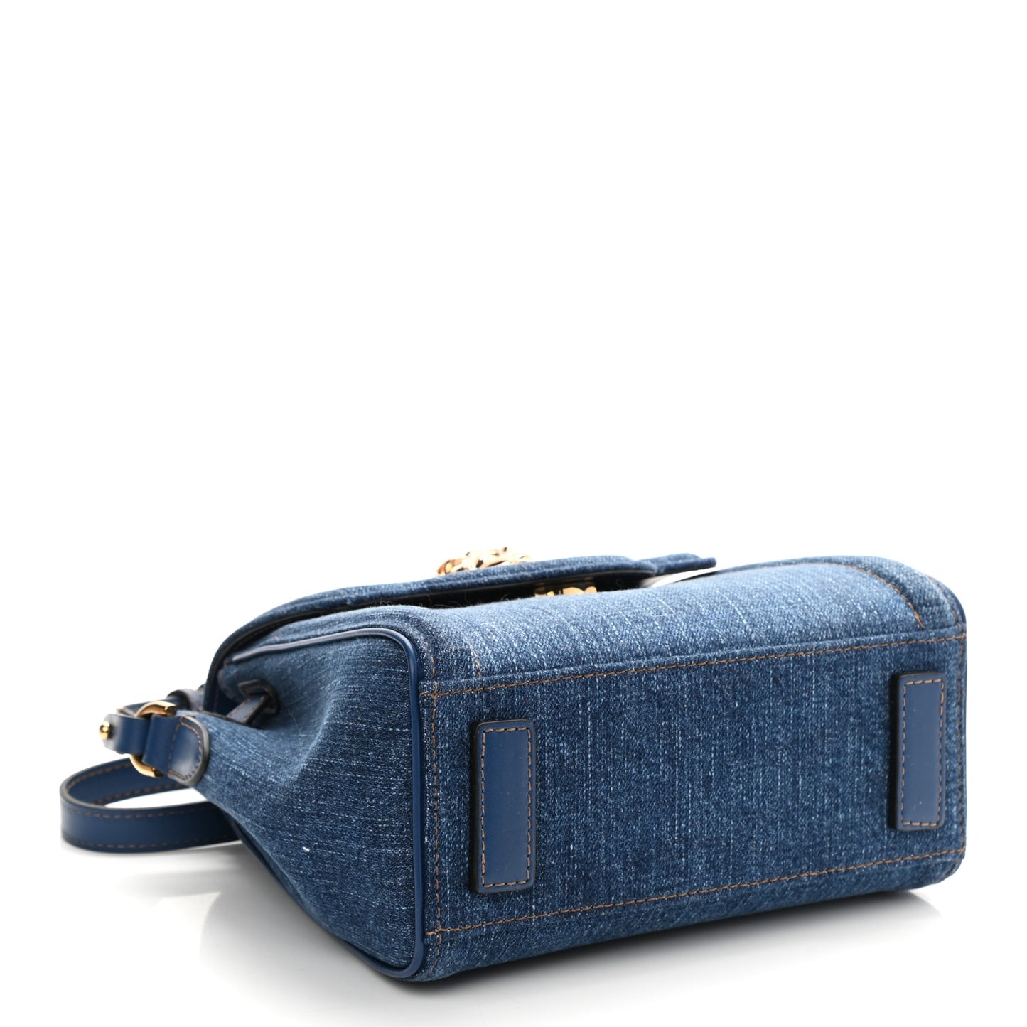 Denim Small La Medusa Chain Top Handle Handbag Navy Blue