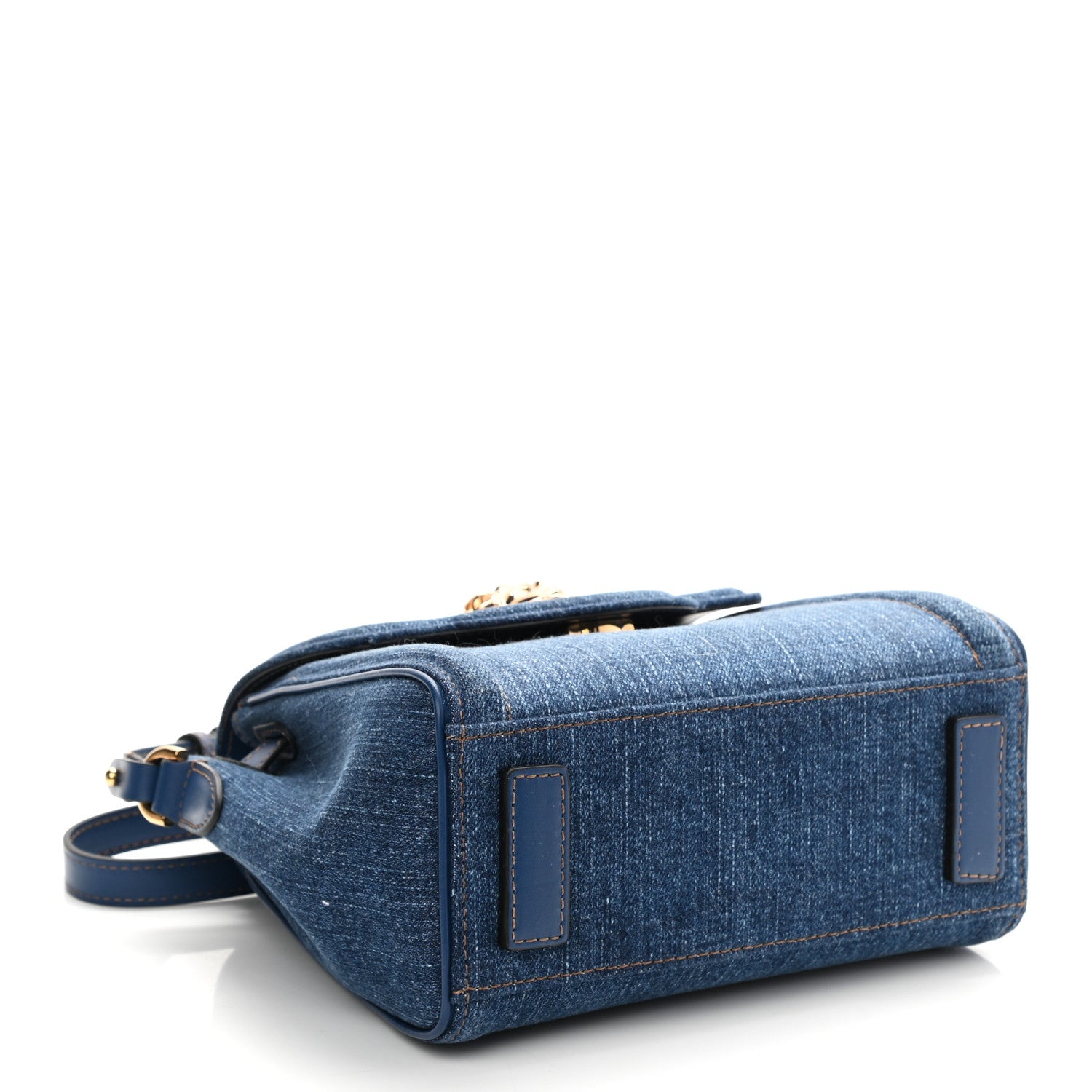 Versace Denim Small La Medusa Chain Top Handle Handbag Navy Blue 3 of 8