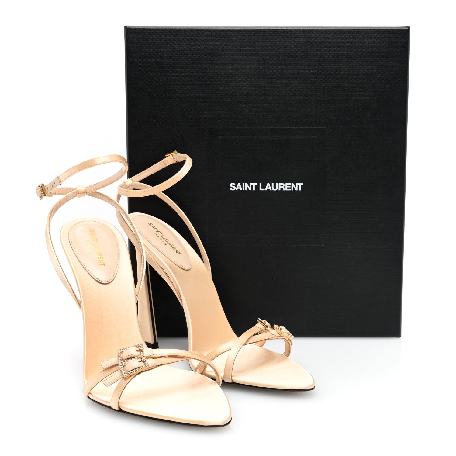 Saint Laurent Crepe Satin Crystal New Nuit 110 Sandals 38.5 Soft Nude 8 of 8