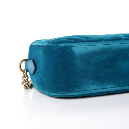 Gucci Velvet Matelasse Small GG Marmont Chain Shoulder Bag Pavone Cyan 8 of 10