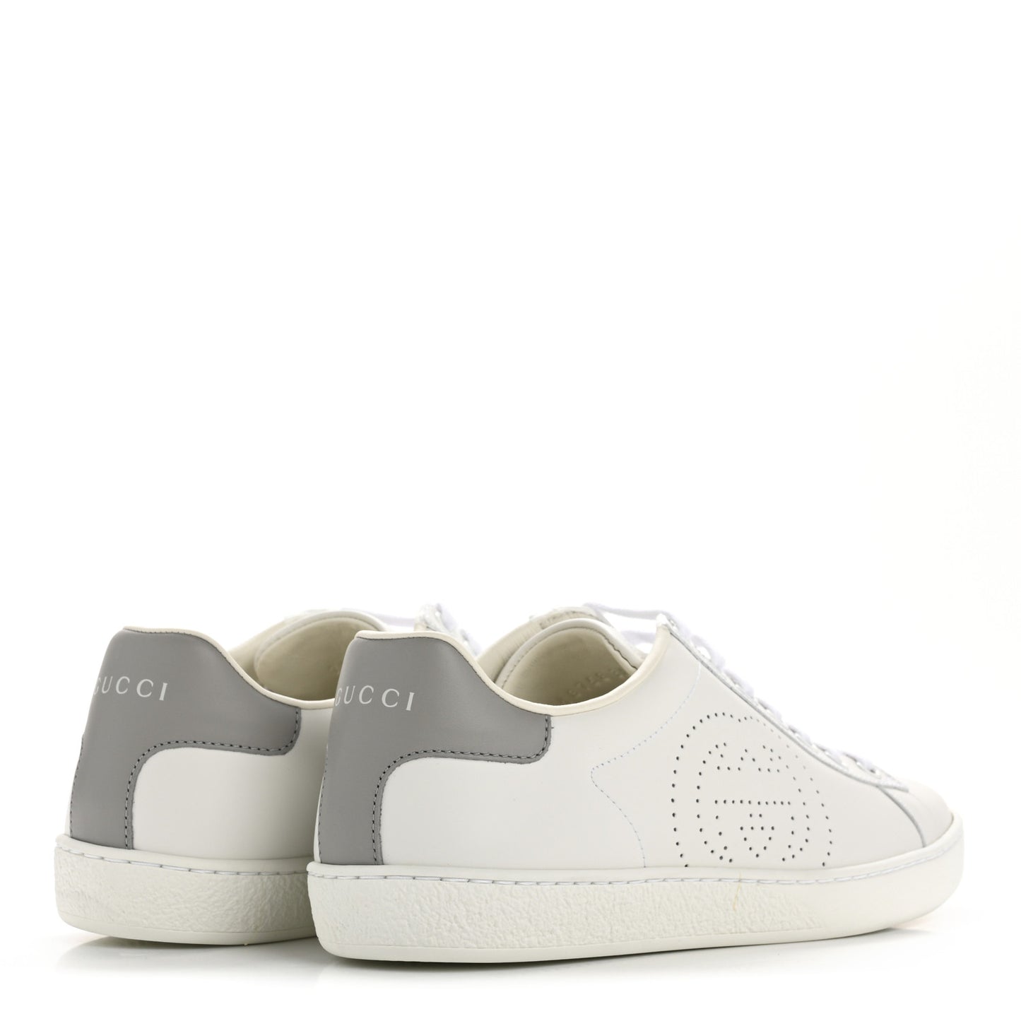 Calfskin Interlocking G Perforated Womens Ace Sneakers 38 White Grey Sky