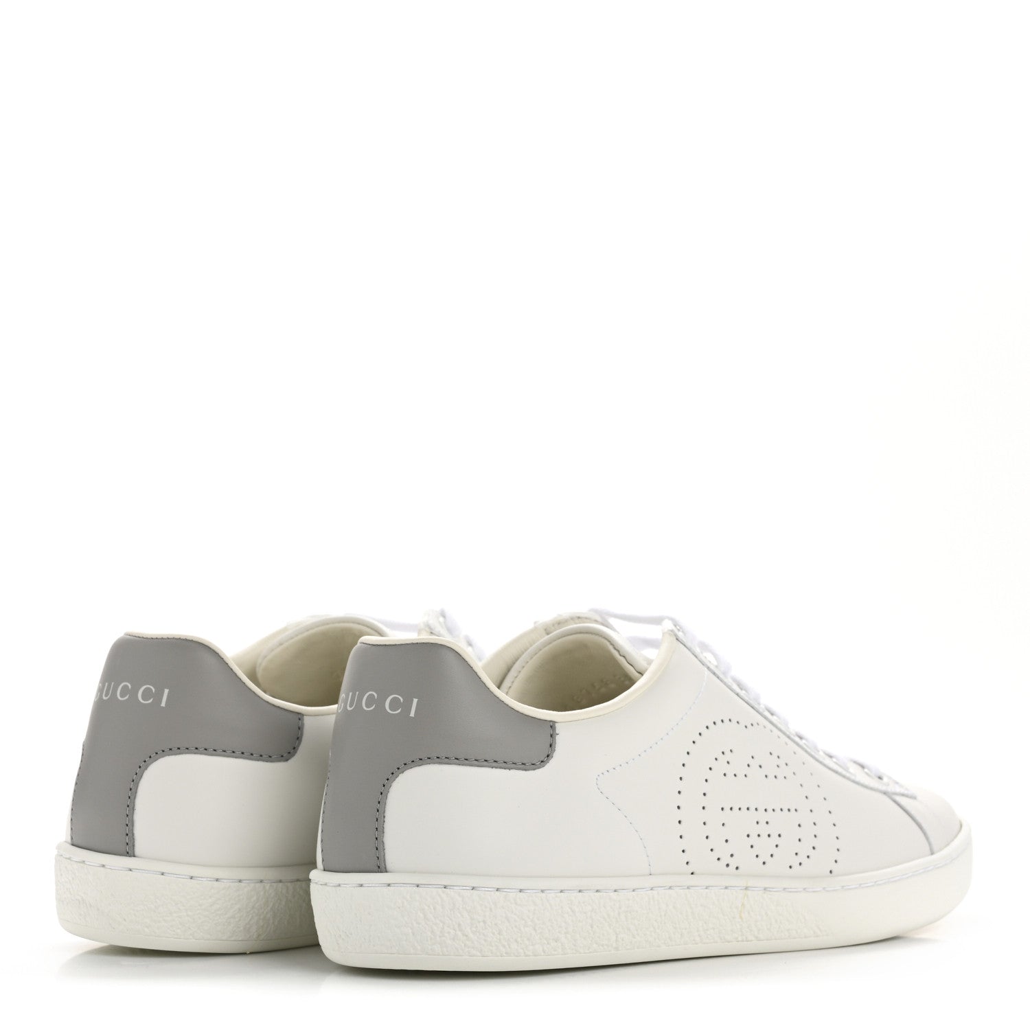 Gucci Calfskin Interlocking G Perforated Womens Ace Sneakers 38 White Grey Sky 5 of 10