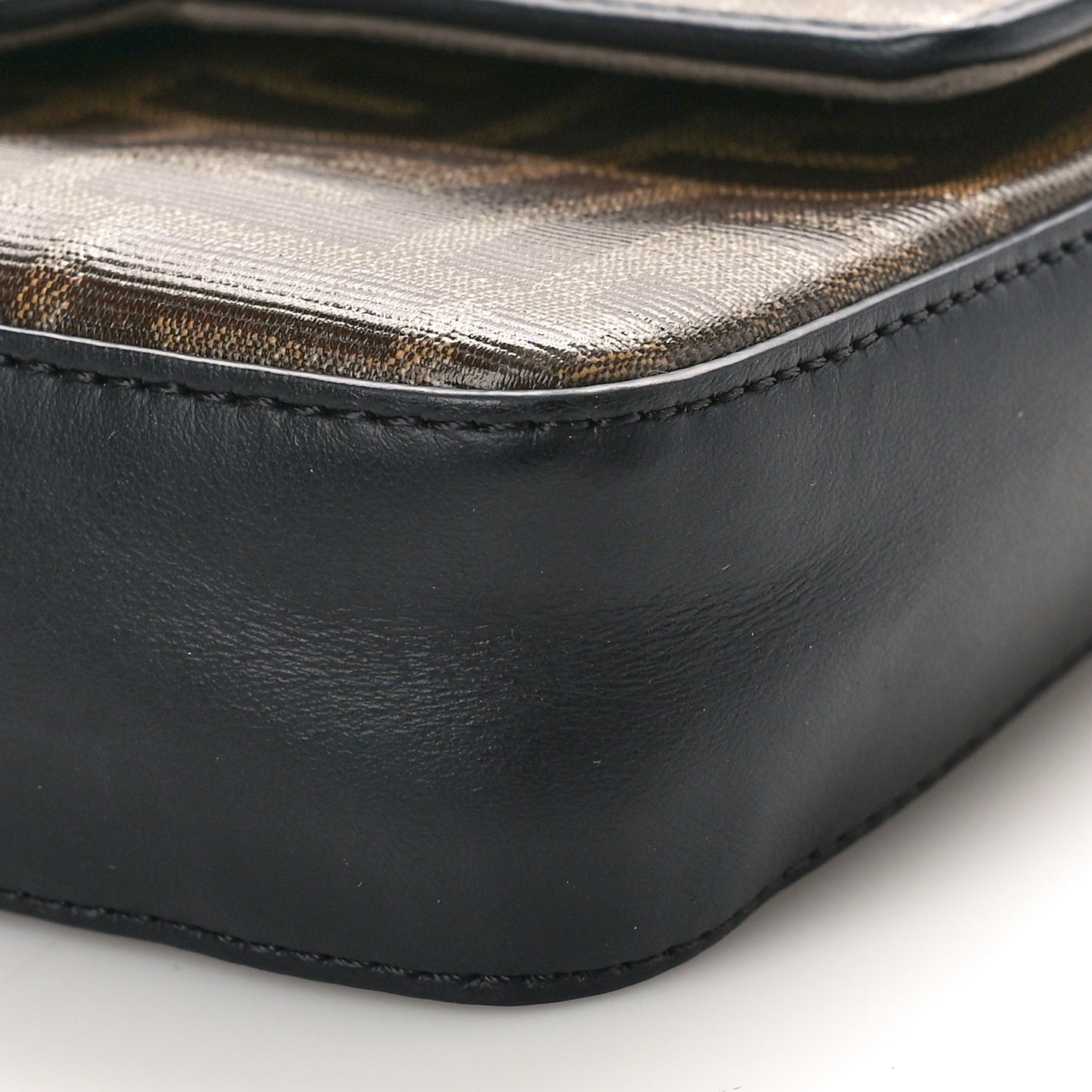 Glazed Fabric Vitello Century FF 1974 Stamp Patch Mini Double F Crossbody Bag Mogano Panna Black