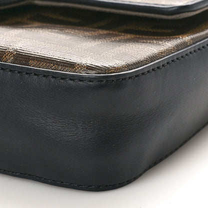 Fendi Glazed Fabric Vitello Century FF 1974 Stamp Patch Mini Double F Crossbody Bag Mogano Panna Black 11 of 11