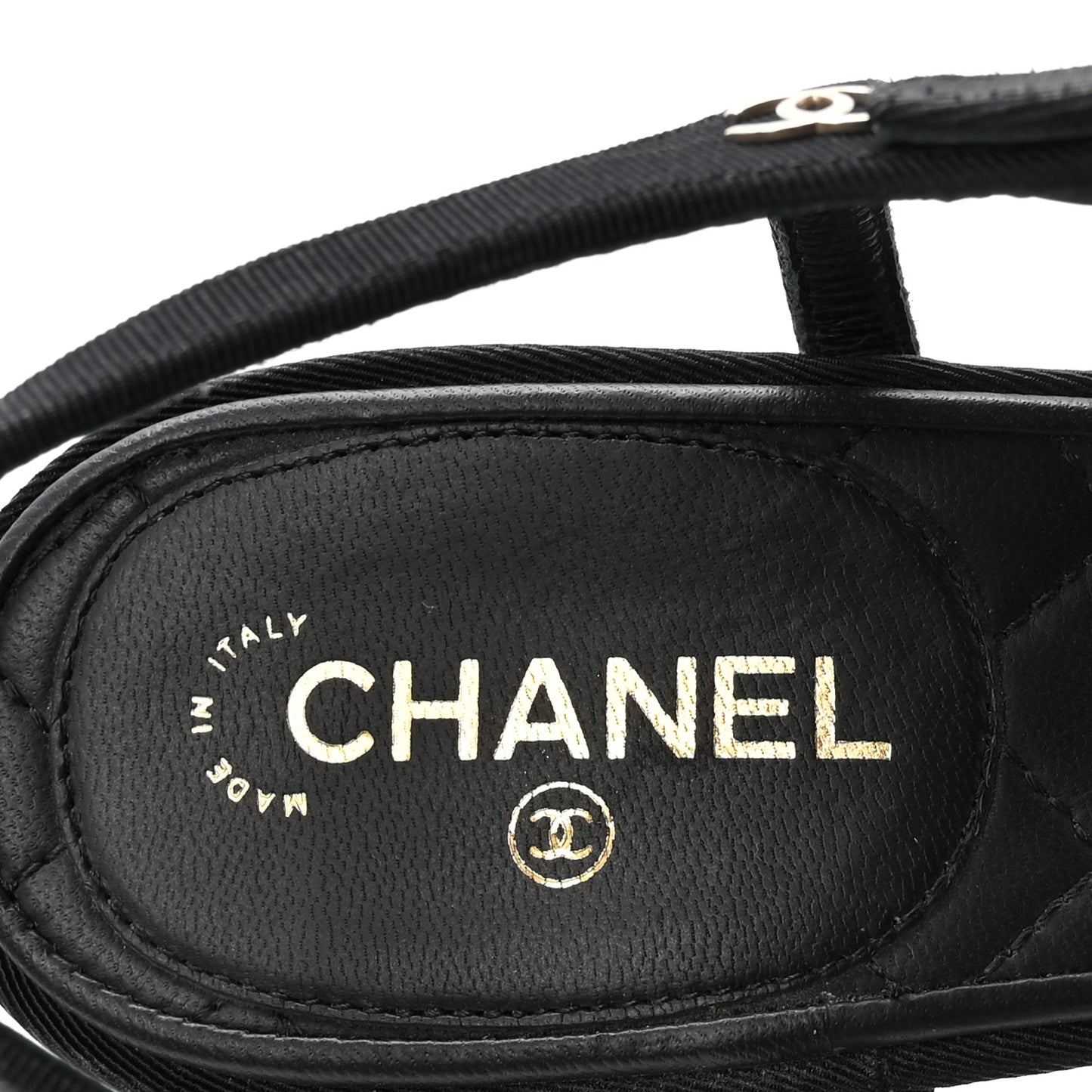 Grosgrain Pearl Chain CC Sandals 37.5 Black