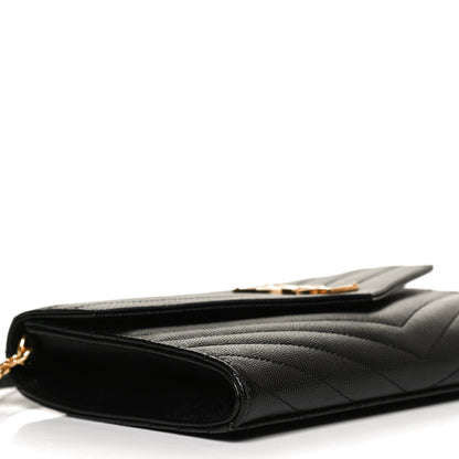 Saint Laurent Grain De Poudre Matelasse Chevron Monogram Envelope Clutch Black 9 of 10