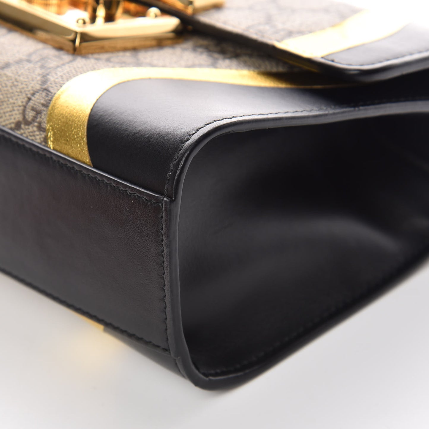 Calfskin GG Supreme Monogram Small Padlock Shoulder Bag Black Gold
