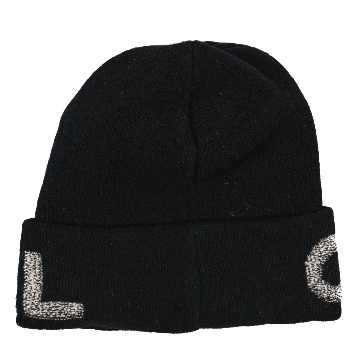 Chanel Wool Cashmere Logo Beanie Hat Black Light Grey 3 of 4